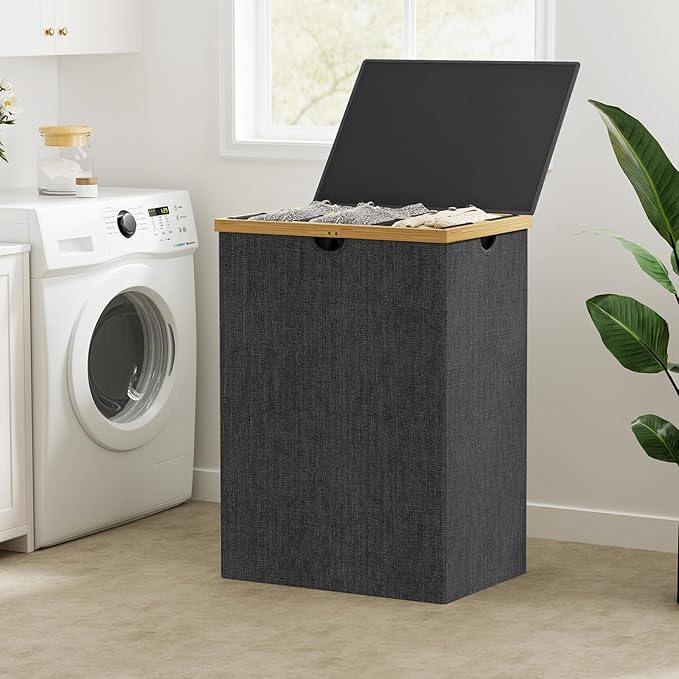 WOWLIVE 180L Laundry Hamper 3 Section, Bamboo Laundry Basket with lid, Extra Large Dirty Clothes Hamper with Removable Bags, Laundry Bin Organizer Storage for Dorm Bedroom Bathroom, Black
