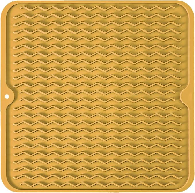Silicone Dish Drying Mat for Multiple Usage, Easy clean, Eco-friendly, Heat-resistant Dish Drainer Mat for Kitchen Counter,Sink,Refrigerator or Drawer liner (12" x 12", Yellow)