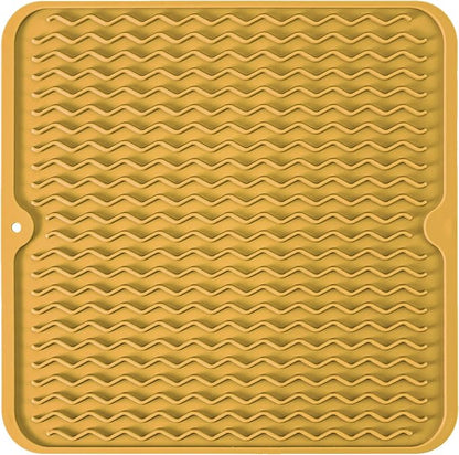 Silicone Dish Drying Mat for Multiple Usage, Easy clean, Eco-friendly, Heat-resistant Dish Drainer Mat for Kitchen Counter,Sink,Refrigerator or Drawer liner (12" x 12", Yellow)