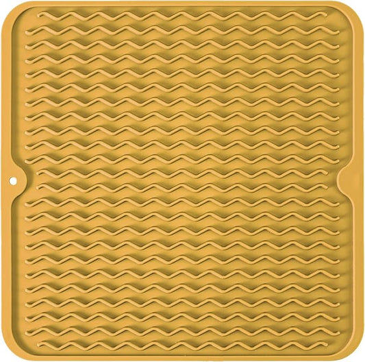 Silicone Dish Drying Mat for Multiple Usage, Easy clean, Eco-friendly, Heat-resistant Dish Drainer Mat for Kitchen Counter,Sink,Refrigerator or Drawer liner (12" x 12", Yellow)