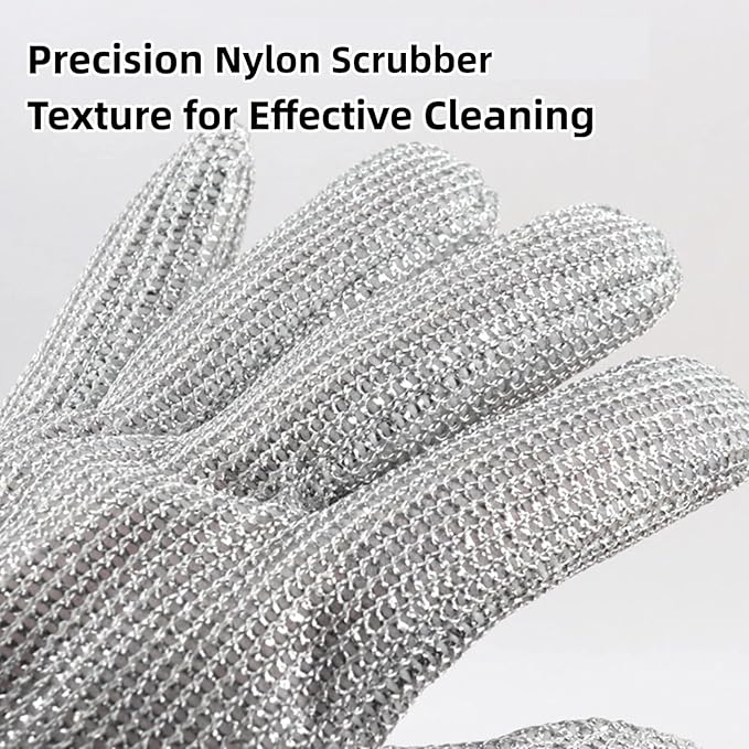 Dishwashing Gloves Non-Scratch Nylon Cleaning Mittens Stainless Steel Wire Balls Hanging Strap for Kitchen Housework
