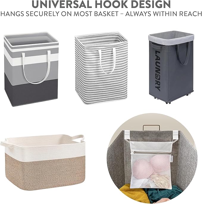 2Pcs Mesh Laundry Bags for Delicates w/Hooks, Hanging Durable Laundry Mesh Wash Bags Attachable Inside Laundry Basket, Lingerie Bags for Washing Bras, Socks – 12x10 Washable Laundry Bag