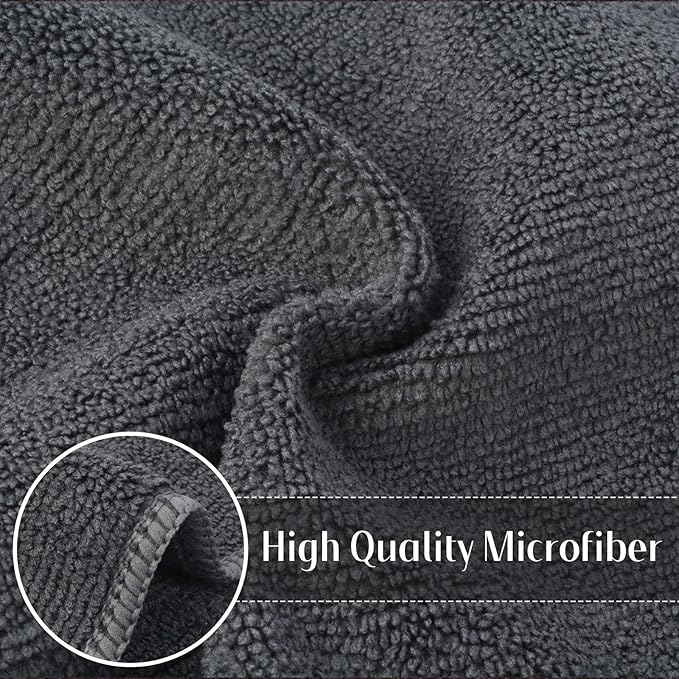 SINLAND Microfiber Cleaning Cloth Super Absorbent Kitchen Dish Cloths Quick Dry No Streak Dish Rags Glass Cloths 12inchx12inch 12 Pack Grey