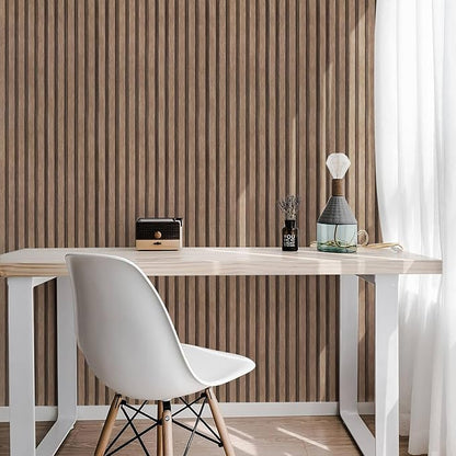 Yun-aeon Natural Wood Peel and Stick Wallpaper Wood Slats - 17.3"x 120" Light Tan Self-Adhesive Waterproof Vinyl Removable Wall Paper for Wall Decor Bedroom