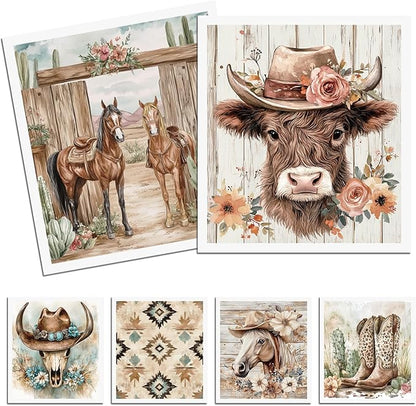 Western Cowboy Swedish Dishcloths for Kitchen, 6 Pcs Reusable Highland Cow Swedish Dish Cloths, Absorbent Sponge Cleaning Dish Cloths for Farmhouse Kitchen Cooking Home Decoration Housewarming Gifts