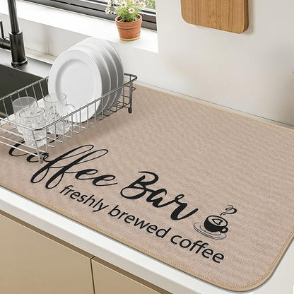Findosom Dish Drying Mat, 16"x 24" Super Absorbent & Hide Stain Coffee Mat, Cuttable Drying Mat for Kitchen Counter, Coffee Bar Accessories, Under Dish Rack, Coffee Maker, Espresso Machine, Linen