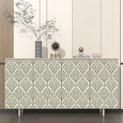 Vintage Khaki Leaf Symmetrical Wallpaper Peel and Stick 17.5" x 118" Simple Beige Floral Pattern Self Adhesive Cantact Paper, Waterproof Removable Vinyl Wall Covering for Bedroom Living Room Cabinet.