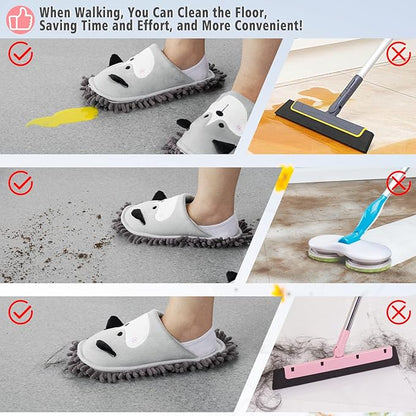 Cartoon Dog Mop Slippers Microfiber Clean Dusting Slippers Detachable Mopping Shoes for Office Home Room (Gray)