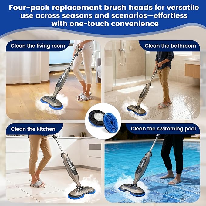 4 Pack Replacement Brush Heads for Shark, Brush Heads for Shark Compatible with S8201, S8001, S7001, S7201 - Steam Mop Pads with Nylon, Deep Clean Hardwood & Tile Floors, Scratch-Free- (Blue)