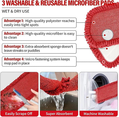 Spray Mops for Floor Cleaning, Microfiber Spray Cleaning Mop Kit with 3 Reusable Washable Pads 700ML Refillable Bottle and Scrubber Flat Mop with 360 Degree Swivel Head for Hardwood Laminate