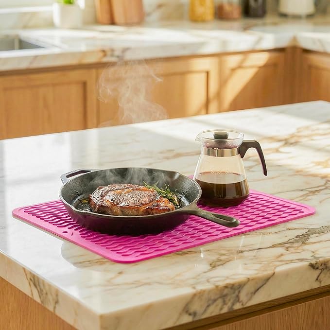 MicoYang Silicone Dish Drying Mat for Multiple Usage,Easy clean,Eco-friendly,Heat-resistant Silicone Mat for Kitchen Counter or Sink,Refrigerator or drawer liner Rose L 16 inches x 12 inches