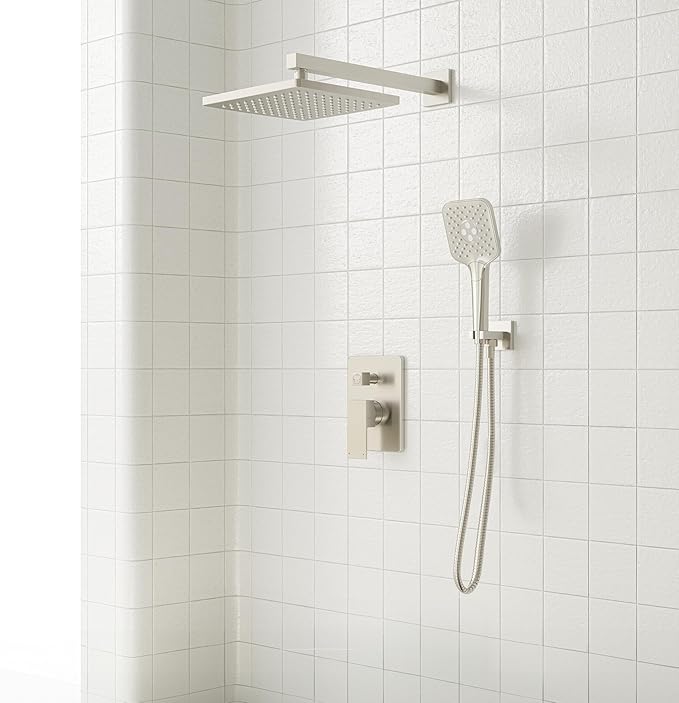 Gabrylly Shower System, Wall Mounted Shower Faucets Sets Complete for Bathroom with High Pressure 10" Rain Shower head and 3-Setting Handheld Shower Head Set, 2 Way Shower Valve Kit, Brushed Nickel