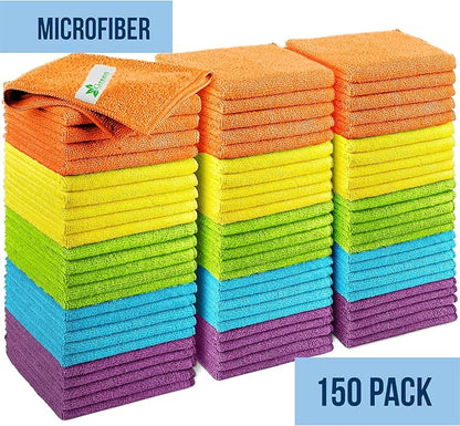 GREEN LIFESTYLE Chamois Cloth, Microfiber Cleaning Cloth 150 Pack, Borderless Towels Cleaning, Car Microfiber Towel, Drying Wash Towels (11.5" x 11.5", Multicolor)