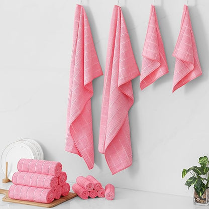 Homaxy Microfiber Kitchen Towels and Dishcloths Set, 20 Pack Soft and Absorbent Dish Hand Towels Bulk, 28 x 16 Inch & 12 x 12 Inch Quick Drying Rags for Washing Dishes, Pink