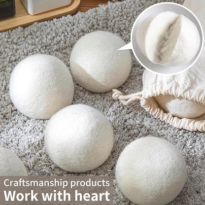 Wool Dryer Balls, 100% New Zealand Wool 12 Pack Reusable & Natural Fabric Softener Alternative Reduces Static Wrinkles Saves Drying Time, Ideal for Sensitive Skin Clothes(Brilliant White)