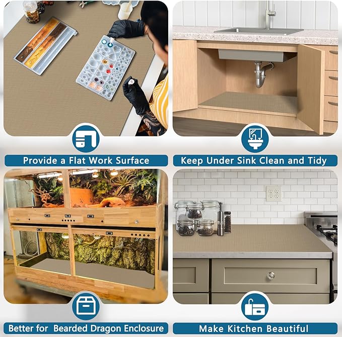Self Adhesive Shelf Liner, Peel and Stick Drawer Liner Waterproof Contact Decor Liner with Grain Texture for Kitchen Walls Cabinets, Bedroom Classroom, Cover Book (Khaki, 23.6 x 393.7 inches)