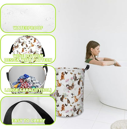 Laundry Basket Cats and Butterflies Laundry Basket Oxford Cloth Laundry Hamper Large Storage Baskets Toy Organizer Tote Bag For Bedroom Clothes Bathroom 17.3(H) x16.5(D) Inch