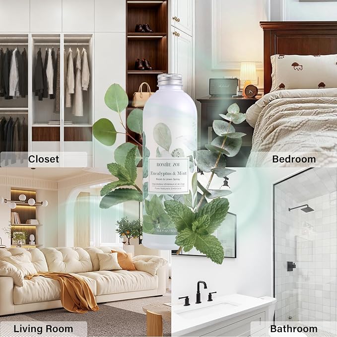 ROMIIE ZOI Eucalyptus Mint Room Spray Refill - 500ml / 16.8 Fl Oz - Soothing Aromatherapy Scent for Spa-Like Relaxation & Clarity - Concentrated Air Freshener