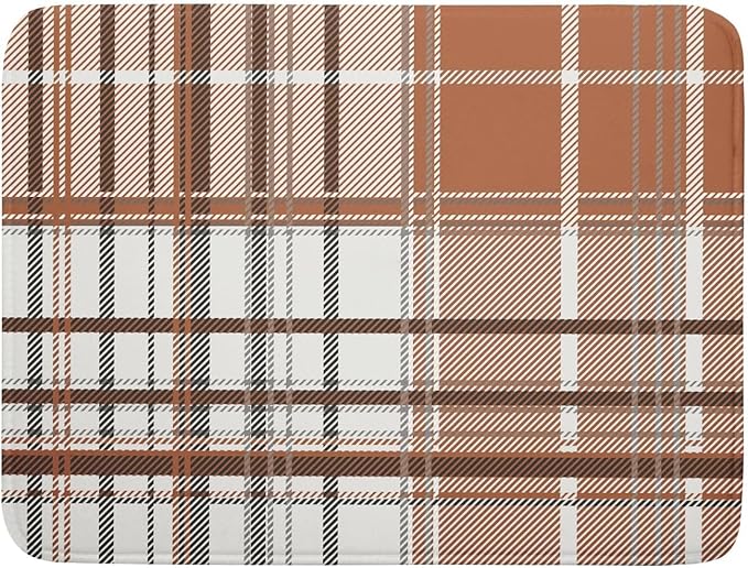 Brown White Buffalo Plaid Dish Drying Mat 18 x 24 Inch With Absorbent Reversible Microfiber Retro Checkered Tartan Farmhouse Drying Mats Dish Drainer Mat Fast Dry For Kitchen Dining Room Decoration