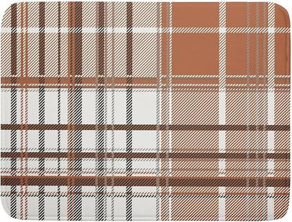 Brown White Buffalo Plaid Dish Drying Mat 18 x 24 Inch With Absorbent Reversible Microfiber Retro Checkered Tartan Farmhouse Drying Mats Dish Drainer Mat Fast Dry For Kitchen Dining Room Decoration