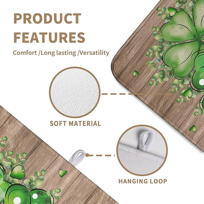 St Patricks Day Wooden Plank Texture Shamrock Dish Drying Mat St Patrick Eucalyptus Leaves Clover Dish Drying Pad for Kitchen Counter Absorbent Microfiber Dishes Drainer Rack Mats 18x24 Inch
