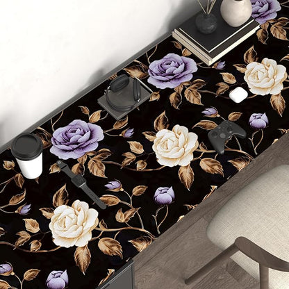 Laatse Golden Floral Wallpaper Peel and Stick Vintage Purple Gold Rose Contact Paper Self Adhesive Removable Retro Dark Flower Wall Mural for Bedroom Walls Shelves Cabinet Table Decor 17.5" x 118"