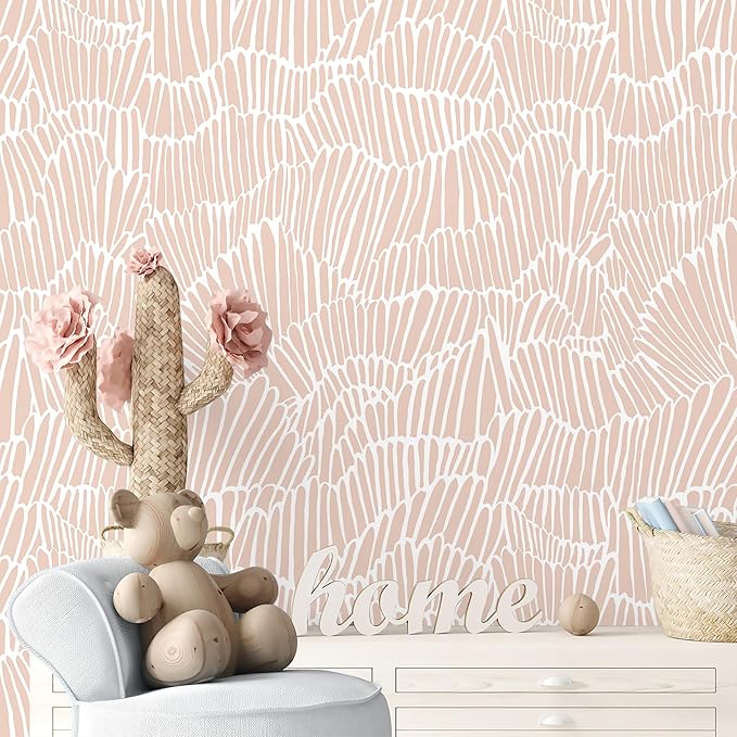 Guvana Pink Wallpaper Peel and Stick Modern Light Pink and White Contact Paper Boho Striped Wall Paper Self Adhesive Waterproof Wallpaper for Bedroom Bathroom Accent Wall Decor Vinyl Roll 17.3"×78.7"