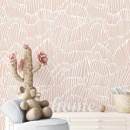 Guvana Pink Wallpaper Peel and Stick Modern Light Pink and White Contact Paper Boho Striped Wall Paper Self Adhesive Waterproof Wallpaper for Bedroom Bathroom Accent Wall Decor Vinyl Roll 17.3"×394"