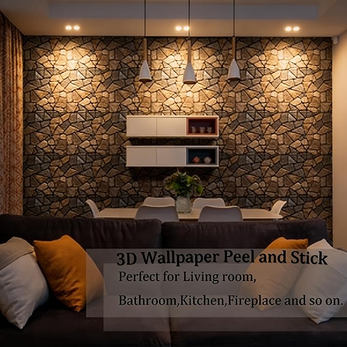 3D Self Adhesive Wall Panels,10 Pcs 3D Faux Brick Wall Panels -11.8"X11.8",PVC Tiles Backsplash DIY Brick Wallpaper Tile for Bedroom, Living Room, Kitchen, Fireplace