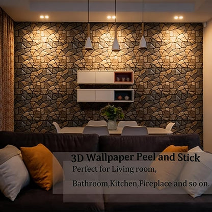 3D Self Adhesive Wall Panels,10 Pcs 3D Faux Brick Wall Panels -11.8"X11.8",PVC Tiles Backsplash DIY Brick Wallpaper Tile for Bedroom, Living Room, Kitchen, Fireplace
