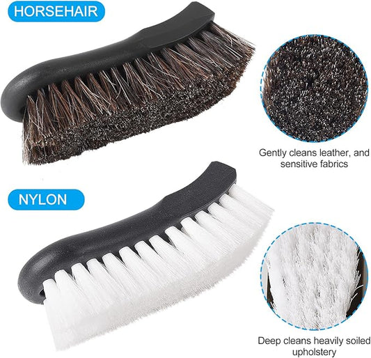 Upholstery Brush, Upholstery Brush Set, Leather Cleaning Brush, Carpet Brush Car Cleaning Brush, Long Bristle Horse Hair Car Cleaning Brush for Car Interior Leather Seat and Home Furniture