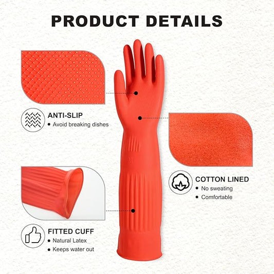 North Tower Rubber Gloves Kitchen Cleaning For Washing Dishing Kithchen, warmming Heat Resistant Dishwashing Gloves,18",2 Pairs Large