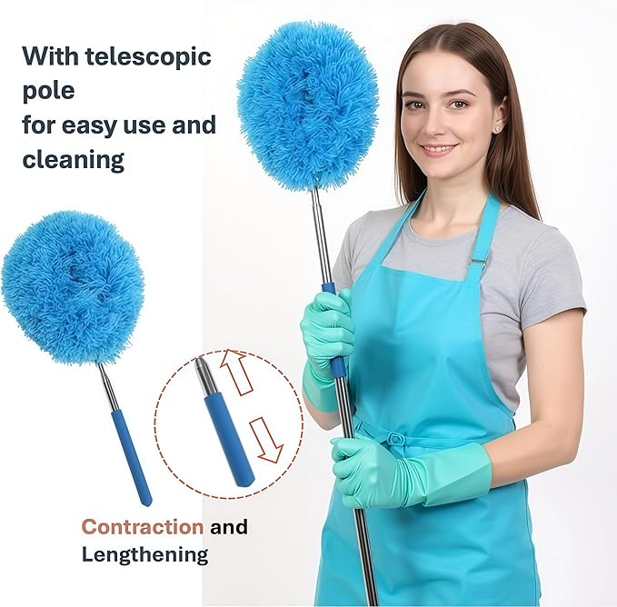 Fan Cleaner Duster (Single Pack) – Extendable Ceiling Fan Cleaner with Blue Microfiber Head, Duster with Extension Pole for Ceilings, Blinds & Corners, No Ladder Needed