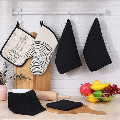 Homaxy Microfiber Waffle Weave Kitchen Dish Cloths, 12 x 12 Inch Ultra Absorbent and Solid Color Dish Towels for Kitchen Fast Drying Dishcloth for Washing Dishes, 6 Pack, Black