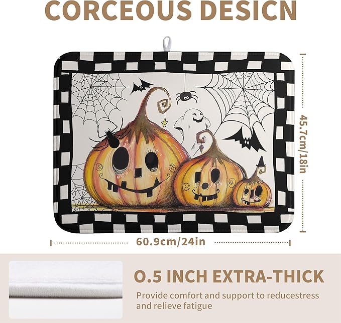 Happy Halloween Fall Pumpkin Dish Drying Mat for Kitchen Counter 18x24 In Spooky Ghost Bats Spider Web Buffalo Plaid Drying Mats Microfiber Dish Drainer Mat Large Absorbent Fast Dry Pad