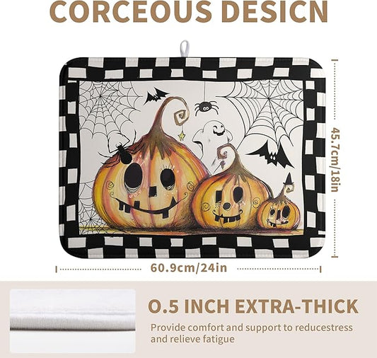 Happy Halloween Fall Pumpkin Dish Drying Mat for Kitchen Counter 18x24 In Spooky Ghost Bats Spider Web Buffalo Plaid Drying Mats Microfiber Dish Drainer Mat Large Absorbent Fast Dry Pad
