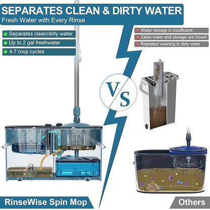 Spin Mop for Large Homes & Big Floor Cleaning, Clean & Dirty Water Separation Mop Bucket for Family & Pet Homes,4-Chamber System, Glide Wheels, Safe for Hardwood & Tile, Adjustable Handle, 6 Mop Heads