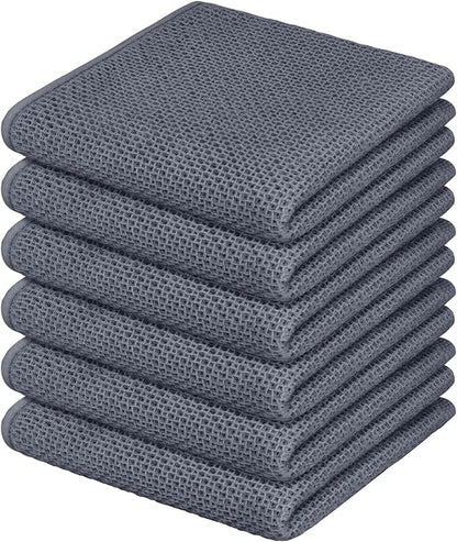 Nialnant 6 Pack Kitchen Towels,Large 100% Cotton Kitchen Hand Towels,Dish Towels for Drying Dishes 13x28 Inches,Dark Gray