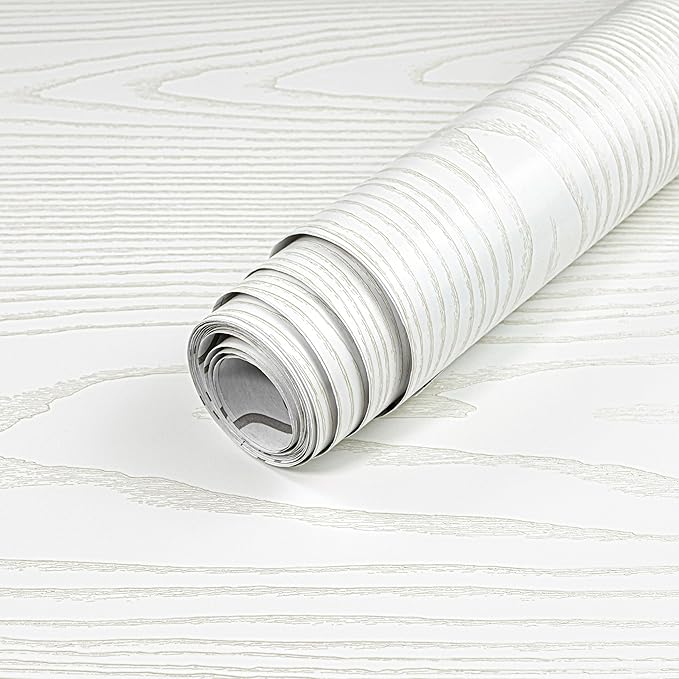 Yun-aeon Light White and Silver Wood Contact Paper 17.3"x400" Rustic Wooden Peel and Stick Wallpaper Removable Self-Adhesive Wallpaper Wood Grain Contact Paper for Countertops Cabinets
