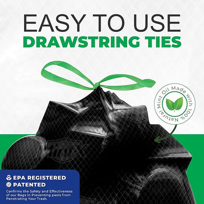 Mint-X Rodent Repellent Outdoor Home and Industrial Trash Bags with Drawstring & Mint-Flex Technology; 33 Gallon, 90 Count, Black
