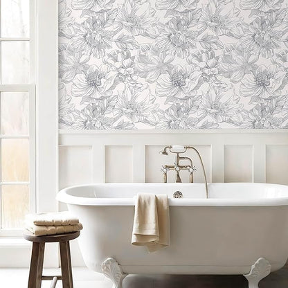 Ismoon Vintage Floral Wallpaper Peel and Stick Boho Beige and Gray Contact Paper 17.3inx6.5ft Removable Self Adhesive Wall Paper for Bathroom Bedroom Cabinet Mural Wall Decor Vinyl Renter Friendly