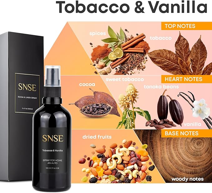 SNSE Tobacco & Vanilla Perfumed Spray For Home And Auto SNSE | 3.38 oz | Scent Spray for Home, Textiles, Linens, Auto