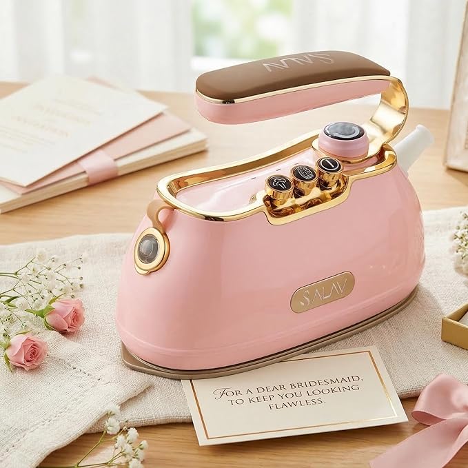 SALAV® Retro Edition Duopress Handheld Garment Steamer & Iron, Ceramic Plate, 1000W, No Drip Steam, Vertical & Horizontal Steam, Rose - Removes Wrinkles & Refreshes Clothes, Vintage Style
