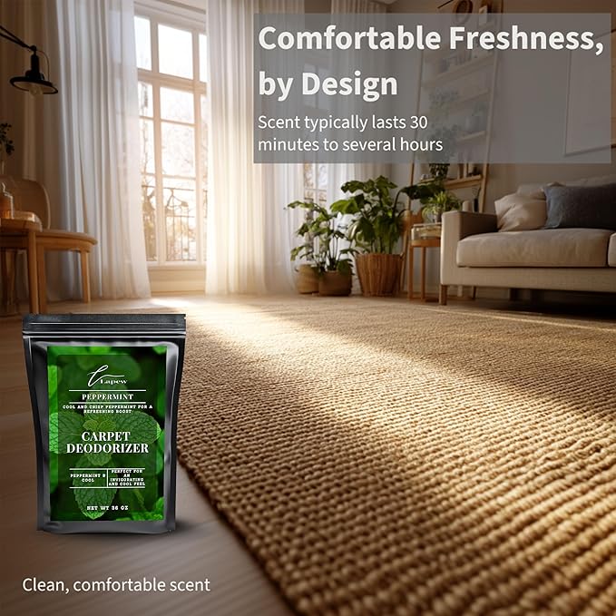 Lapew Peppermint Carpet Deodorizer Powder - Pet Safe Freshener for Vacuuming | Scented Odor Eliminator for Home | 36 oz