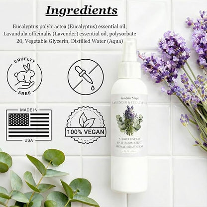 Symbolic Magic Lavender Eucalyptus Bathroom Spray – Essential Oil Shower Aromatherapy Spray for Spa‑Like Shower Steam – Eucalyptus Shower Spray, Relaxing Pillow Mist & Room Spray