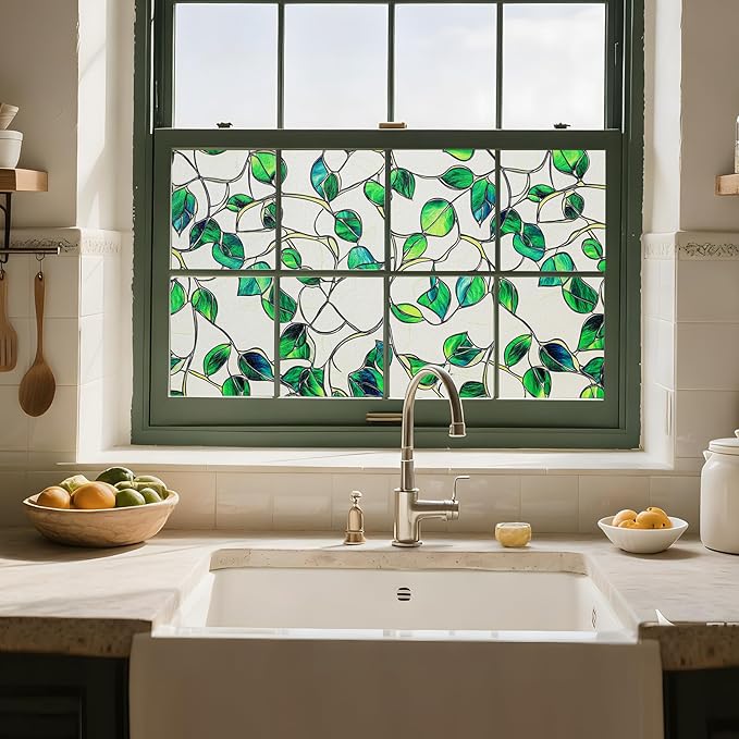 Frosted Glass Window Film, Heat Insulation, UV Block, Anti-Glare, One Way Privacy Tint, Static Cling for Home Bathroom Door, Renter Friendly, Day & Night Privacy