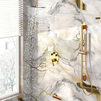 10pcs Thick Marble Peel and Stick Waterproof Wall Panels,Heat-Resistant Backsplash Tile, 23.6"x11.8" PVC Foam Wall Sticker for Kitchen,Living Rooms,TV Walls,White and Gold (Not Real Tile 19.4Sq. Ft.)