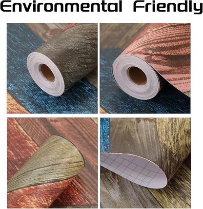 Peel and Stick Wallpaper Wood Panel Wall Paper - 17.5 x 300 Inch Self Adhesive Wallpaper Peel and Stick, Easy to Paste Wall Contact Paper for Stand Liner, Table and Door Makeover Decor