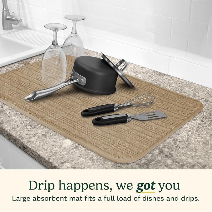 Cuisinart Dish Drying Mats for Kitchen Counter - (2) 18" x 24" Ultra Absorbent Dish Drying Mat XL - Foldable, Machine Washable, Fast Drying Dish Mat (Horizontal Stripes)