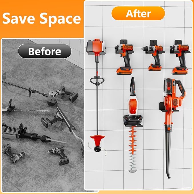 Garage Organization Wall Mounted Storage Rack, Heavy Duty Tool Hanger for Grass Trimmer, Hedge Trimmer, Weed Wacker and Garden Power Tools, 1 Pack